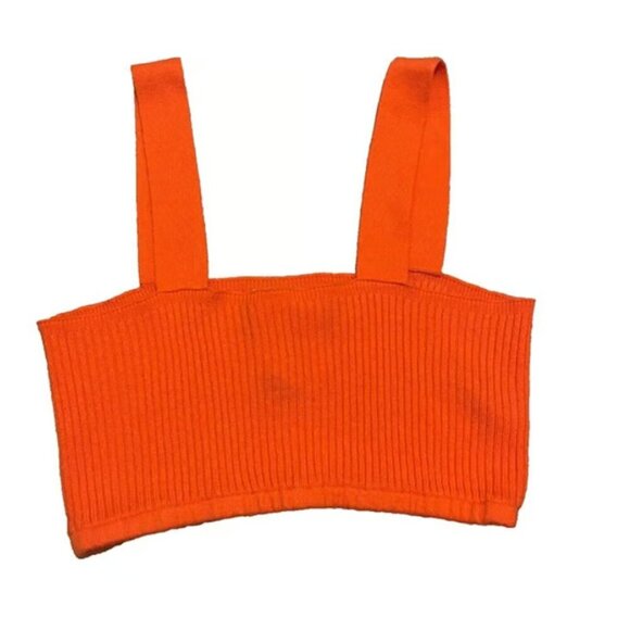 COLLUSION Knitted Bralette Chunky Rib Bright Orange Size 6 - Picture 2 of 4